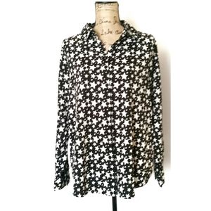Women's Long-sleeved Blouse Stars Black White